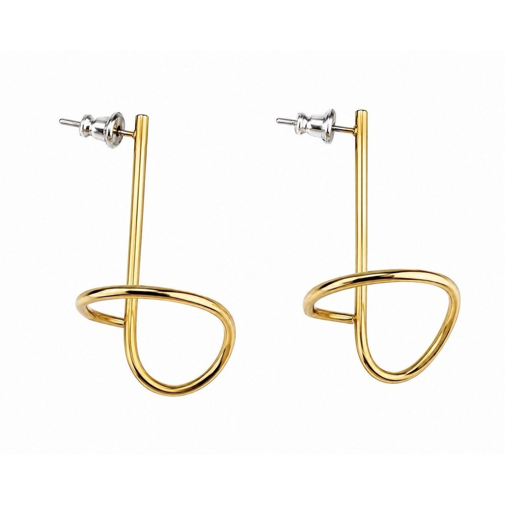 Gold Tone Abstract Loop Drop Earrings Modern Minimalist Geometric Statement